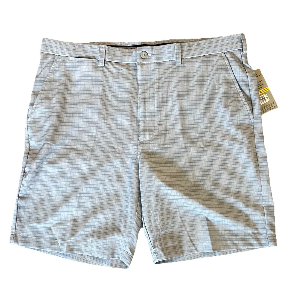 Pga Tour Men's Moisture Wicking Shadow Plaid 9" Golf Shorts Tradewinds Grey 36
